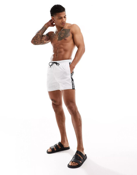 Hugo Fab black logo tape swim short in white