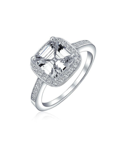 Art Deco Style Classic Timeless Square Cubic Zirconia 3CT AAA CZ Asscher Cut Engagement Ring For Women .925 Sterling Silver Thin Pave Band
