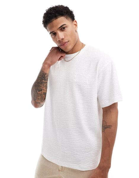 Bershka premium embroidered t-shirt in white