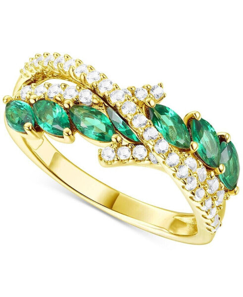 Lab-Grown Emerald (3/4 ct. t.w.) & Lab-Grown White Sapphire (1/20 ct. t.w.) Ring in 14k Gold-Plated Sterling Silver (Also in Lab-Grown Blue Sapphire)