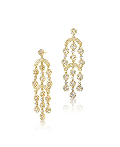 Sterling Silver 14k Yellow Gold Plated with Cubic Zirconia Double Tier Chandelier Vintage Dangle Earrings