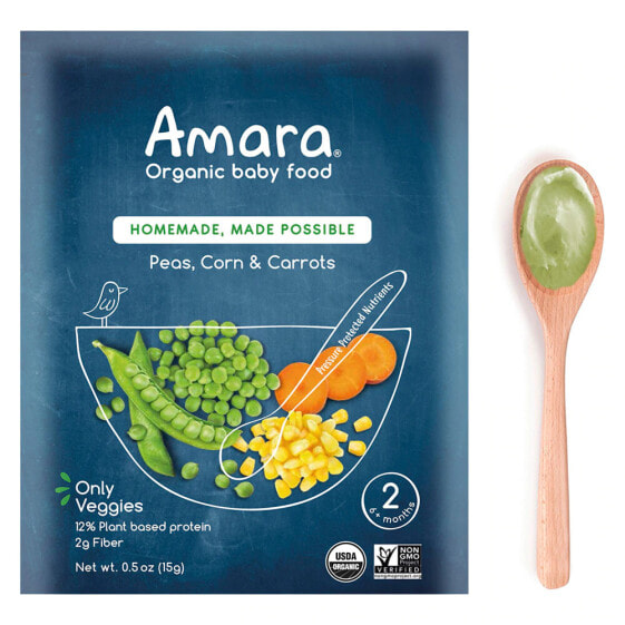 Детское пюре Amara Горох, кукуруза и морковь, 5 пакетиков, 6+ месяцев