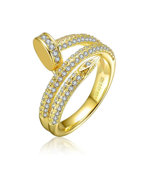 RA 14K Gold Plated With Cubic Zirconia Bypass Modern Ring