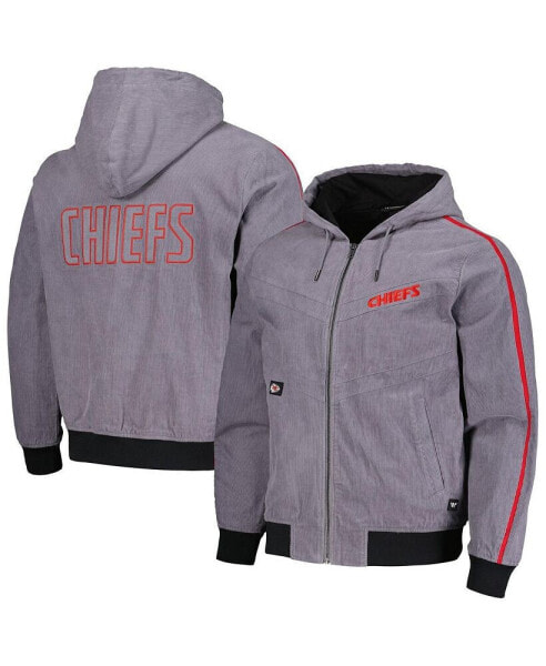 Men's and Women's Gray Kansas City Chiefs Corduroy Hoodie Full-Zip Bomber Jacket