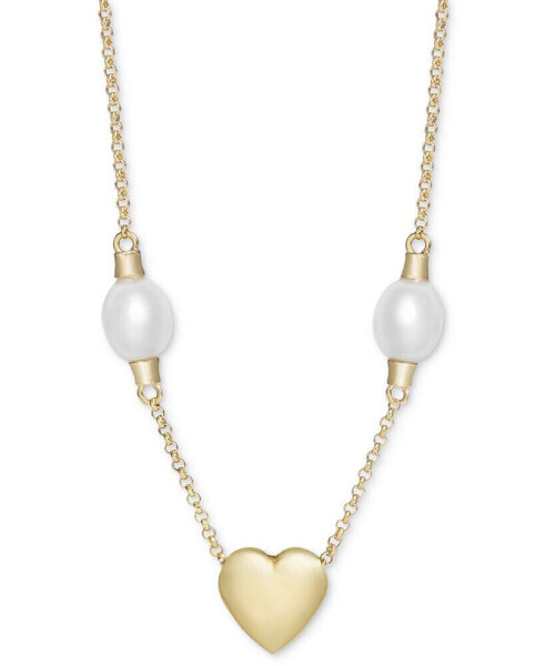 Cultured Freshwater Pearl (7 1/4 x 8mm) Heart 18" Pendant Necklace in 14k Gold-Plated Sterling Silver