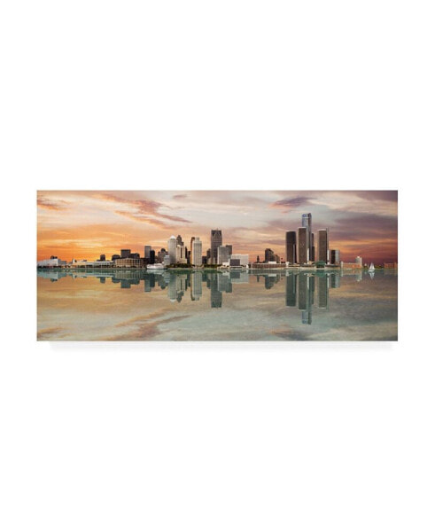 Monte Nagler Detroit Sunset Panorama Detroit Michigan Color Pan Canvas Art - 37" x 49"