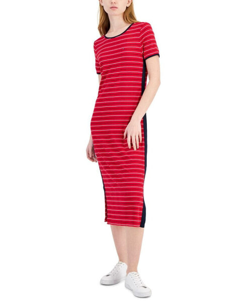 Women's Striped Ribbed Midi Dress