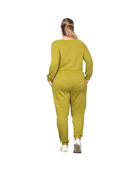 Women's Plus Size Curvy Fit Off-Shoulder Lounge Jumpsuit