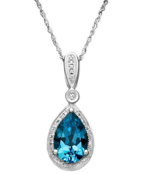 Macy's blue Topaz (3 ct. t.w.) and Diamond (1/10 ct. t.w.) Teardrop Pear Pendant Necklace in 14k White Gold (Also in Mystic Topaz)