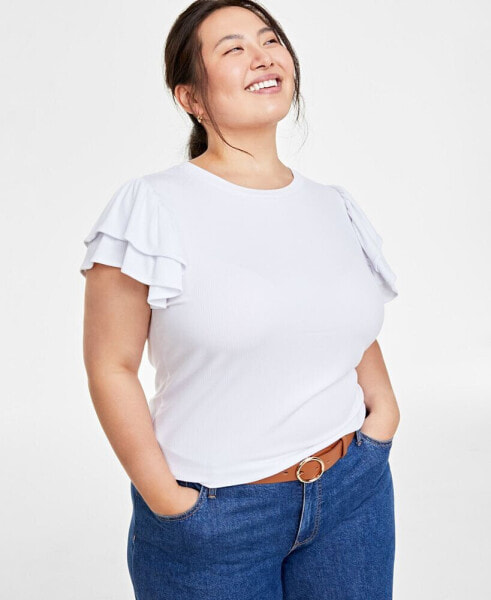 Trendy Plus Size Flutter-Sleeve Top, Created for Macy's