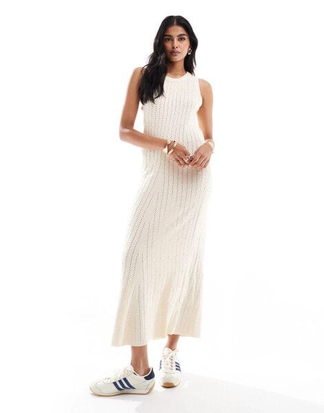 Object textured knitted maxi dress in cream