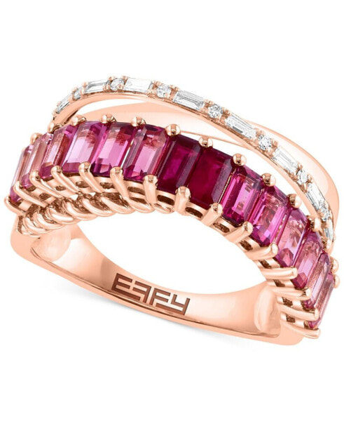 EFFY® Ruby (1/3 ct. t.w.), Pink Tourmaline (1-1/10 ct .t.w.) & Diamond (1/8 ct. t.w.) Ombré Crossover Ring in 14k Rose Gold