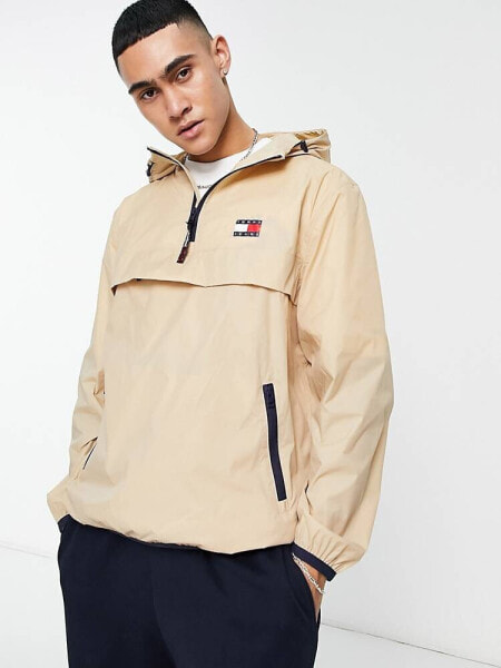 Tommy Jeans Chicago oversized half zip jacket in beige