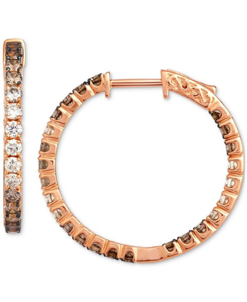 Chocolate Ombré Diamond In & Out Small Hoop Earrings (2 ct. t.w.) in 14k Gold, 1"