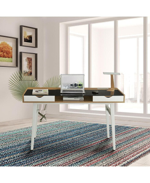 Compact Computer Desk With Multiple Storage, Walnut