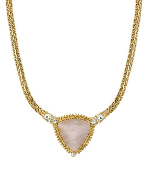 Gold-Tone Peach Semi Precious Triangle Stone Necklace