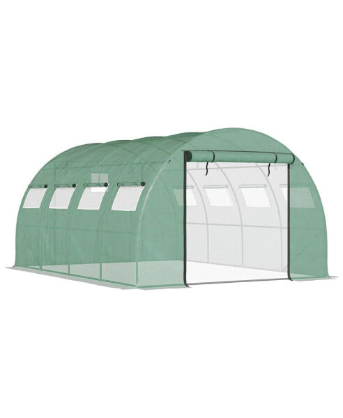 13' x 10' x 6.5' Walk-in Tunnel Greenhouse with 2 Zippered Mesh Doors & 10 Mesh Windows, Upgraded Gardening Plant Hot House with Galvanized Steel Hoops, Green