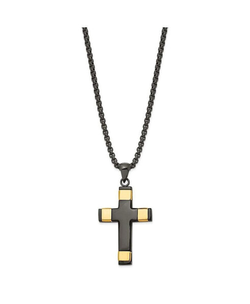 Chisel black and Yellow IP-plated Cross Pendant 19.5 inch Box Chain