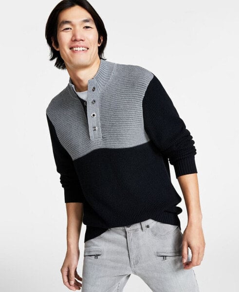 Men's Regular-Fit Colorblocked Textured 1/4-Snap Mock-Neck Sweater, Created for Macy's