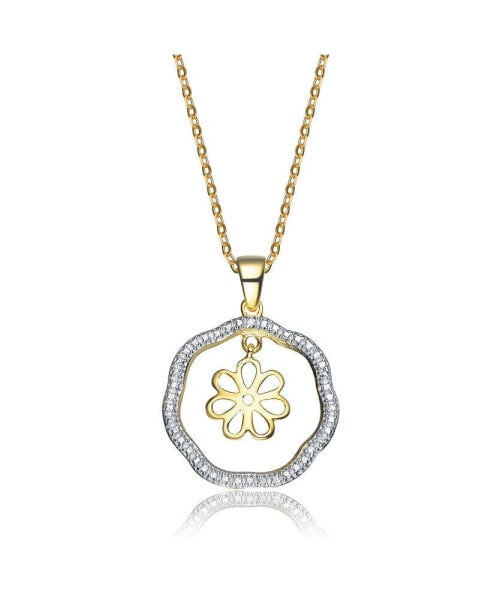 Sterling Silver 14K Gold Plated Two Tone Outlined Flower Pendant