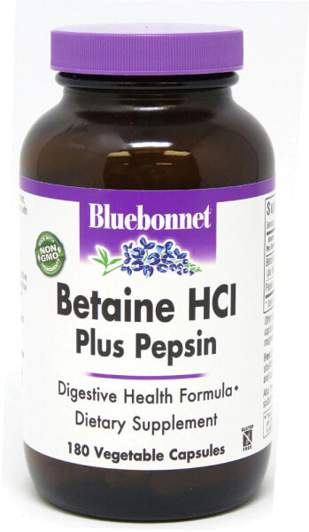 Bluebonnet Nutrition Betaine HCl Plus Pepsin Бетаин гидрохлорид с пепсином 180 капсул