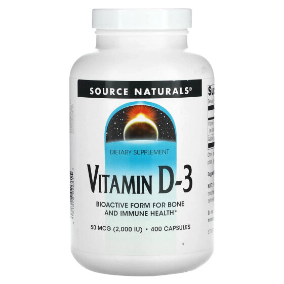 Source Naturals, Витамин D-3, 50 мкг (2000 МЕ), 400 капсул