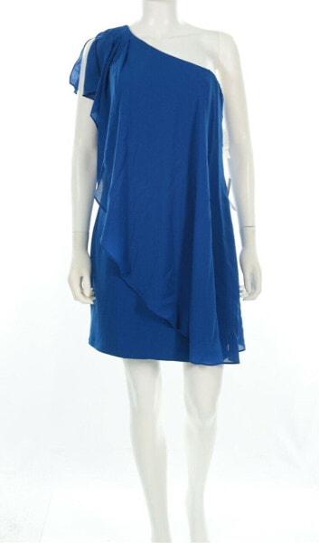 Aidan by Aidan Mattox Blue One Shoulder Side Zip Closure Crepe Dress Size 8