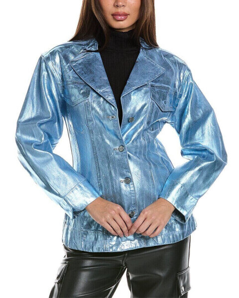 Ganni Foil Denim Fitted Blazer Women's