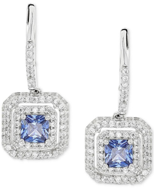 Cubic Zirconia Halo Cluster Leverback Drop Earrings in Sterling Silver