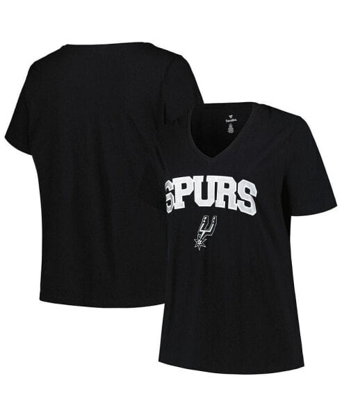 Футболка женская Profile черная с логотипом San Antonio Spurs Plus Size Arch Over V-Neck.