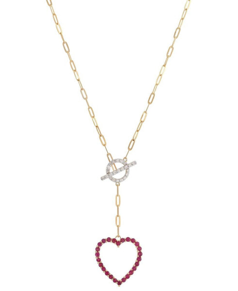 Ruby (1/2 ct. t.w.) & Diamond (1/8 ct. t.w.) Heart Toggle 18" Pendant Necklace in 14k Gold