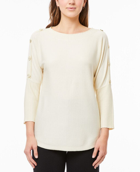 Women's Dolman-Sleeve Wavy-Ribbed Sweater, Regular & Petite