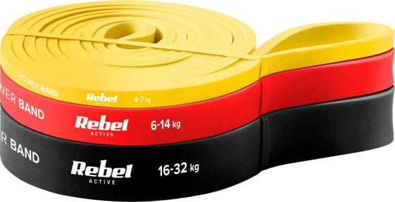 Rebel Zestaw gum do ćwiczeń lateksowy - Power Band PLs-1, 4-32 kg, 3 gumy, REBEL ACTIVE