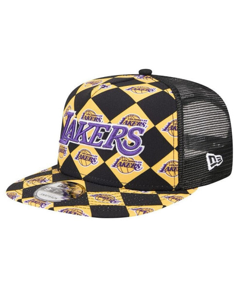 Men's Black Los Angeles Lakers Seeing Diamonds A-Frame Trucker 9FIFTY Snapback Hat