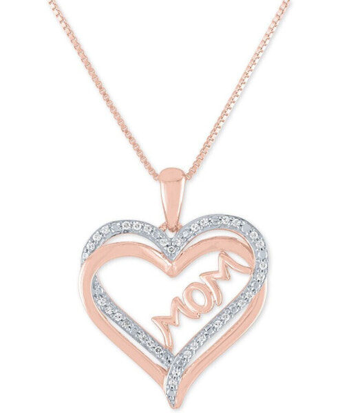 Macy's diamond Mom 18" Pendant Necklace (1/8 ct. t.w.) in 14k Rose Gold Over Sterling Silver