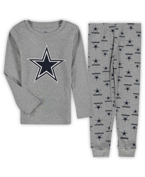 Preschool Boys and Girls Heathered Gray Dallas Cowboys Long Sleeve T-shirt and Pants Sleep Set