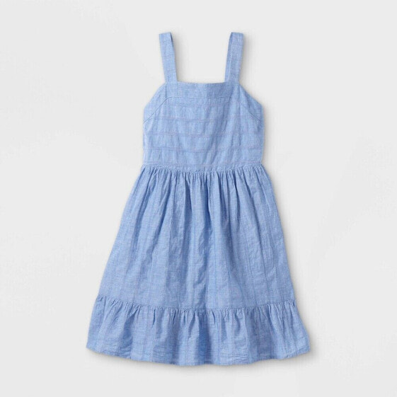 Cat & Jack Girls' Blue Tie-Back Sleeveless Woven Dress - Cat & Jack Size XXL(18)