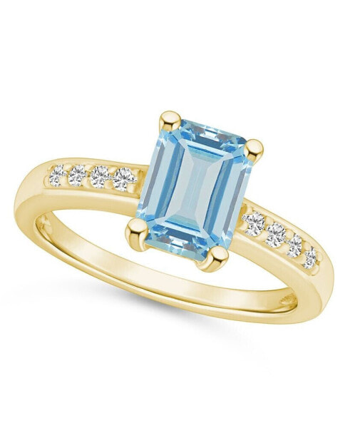 Aquamarine (1-3/8 ct .t.w.) and Diamond (1/8 ct .t.w.) Ring in 14K Yellow Gold