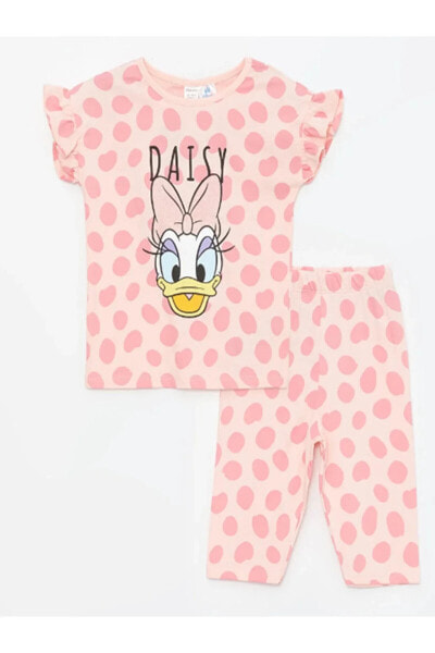 Bisiklet Yaka Kısa Kollu Daisy Duck Baskılı Kız Bebek Pijama Takımı