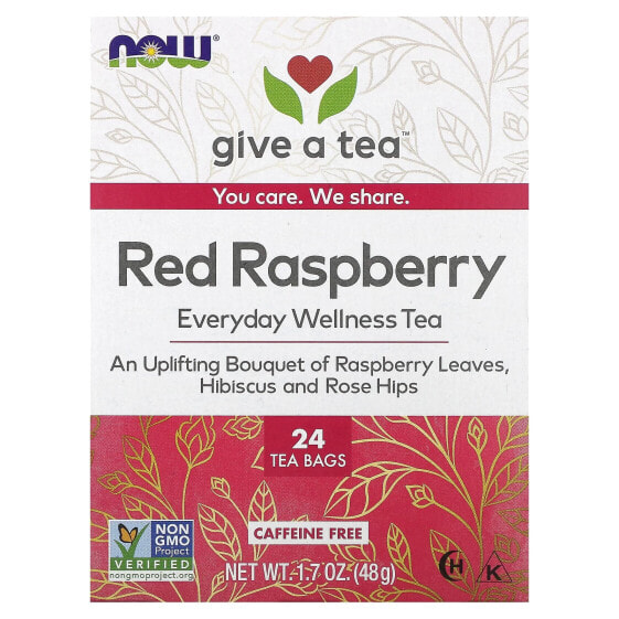 Чай для здоровья "Everyday Wellness Tea" с красным малиновым листом, без кофеина, 24 пакетика, 48 г, NOW