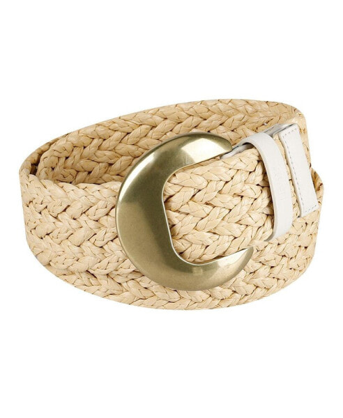 Women's Fully Adjustable Raffia Belt with Statement Buckle