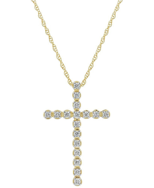 Diamond Cross 18" Pendant Necklace (1/4 ct. t.w.) in 10k Gold, 16" + 2" extender