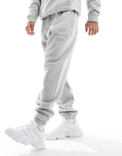 New Balance Iconic collegiate fleece jogger in grey