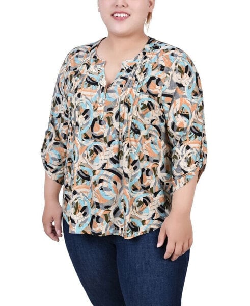 Plus Size 3/4 Roll Tab Pullover Top
