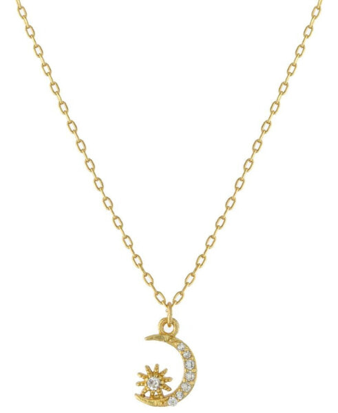 Cubic Zirconia Moon & Star Pendant Necklace in Gold-Plated Sterling Silver, 16" + 2" extender, Created for Macy's