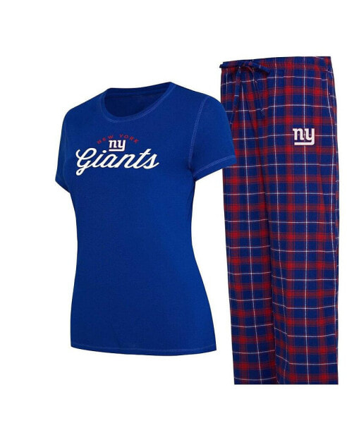 Women's Royal New York Giants Plus Size Badge T-shirt and Flannel Pants Sleep Set