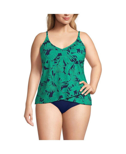 Plus Size Chlorine Resistant Tulip Hem Tankini Swimsuit Top