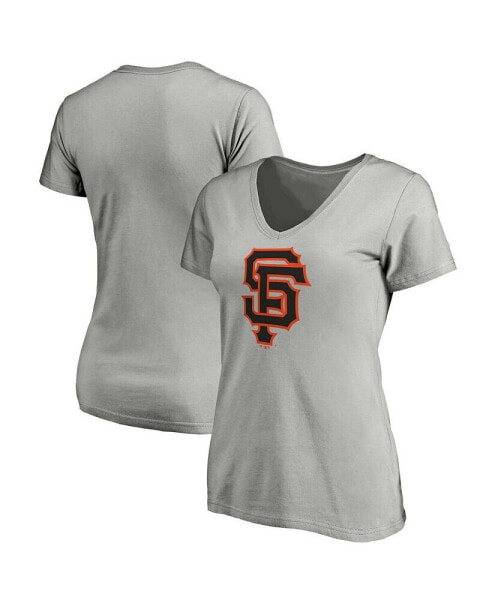 Women's Heathered Gray San Francisco Giants Core Official Logo V-Neck T-shirt