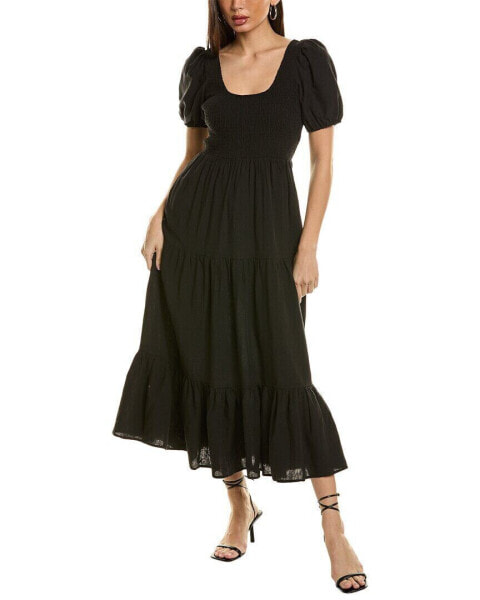 Saltwater Luxe Linen Midi Dress Women's Black Xs