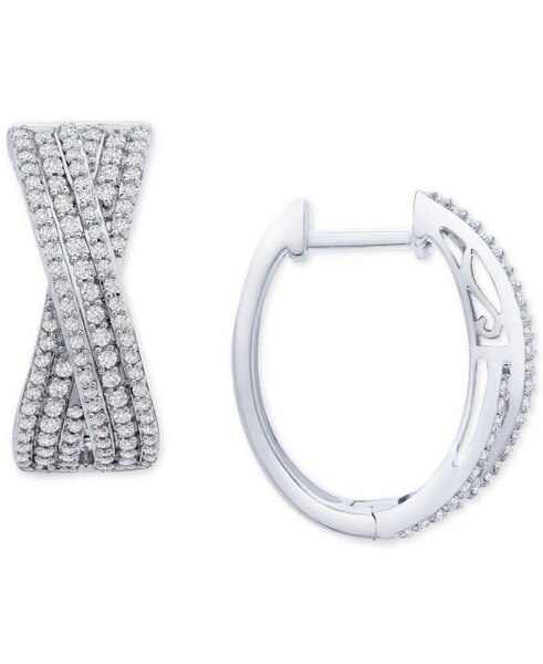 Diamond Crossover Oval Hoop Earrings (1 ct. t.w.) in Sterling Silver, Created for Macy's